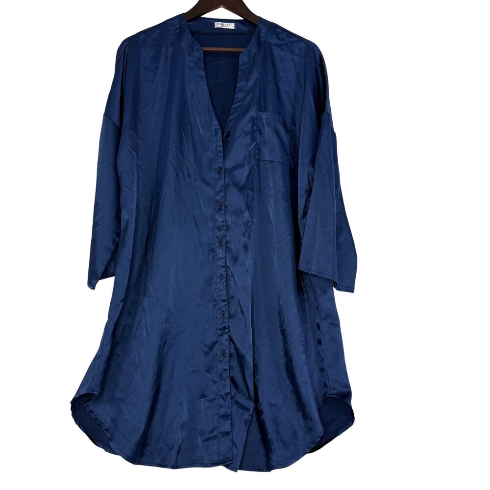 Ekouaer Button Front Nightgown Womens XL Navy 3/4 Sleeve Sleepshirt